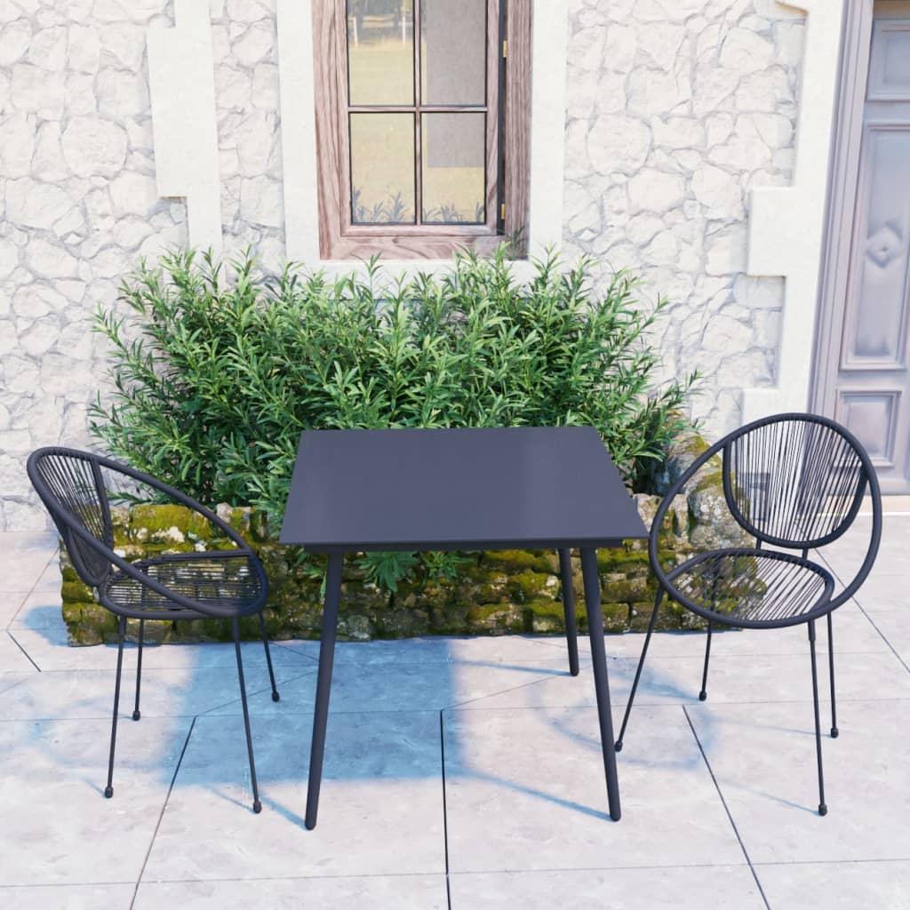 vidaXL Set mobilier de exterior, 3 piese, negru, ratan PVC