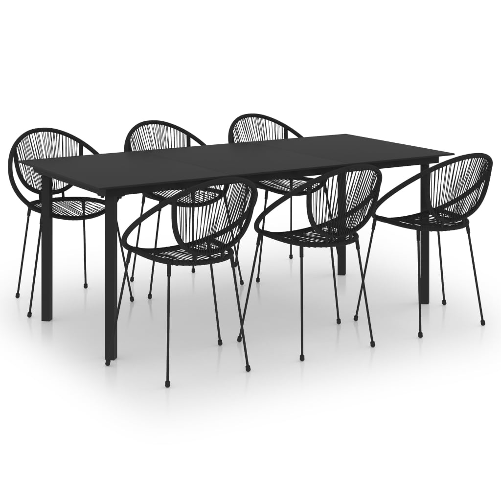 VidaXL Ensemble à Dîner D'extérieur 7 Pcs Rotin PVC Noir