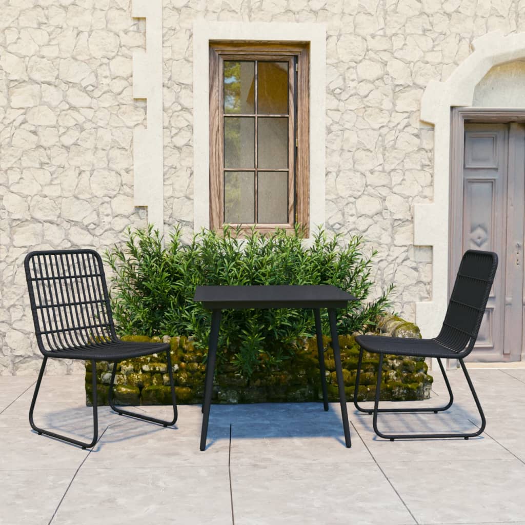 Zestaw ogrodowy - Stół + 2 krzesła, czarny, polirattan, stal, szkło, 80x80x74 cm