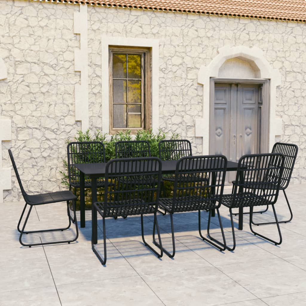 vidaXL Set mobilier de exterior, 9 piese, poliratan și sticlă