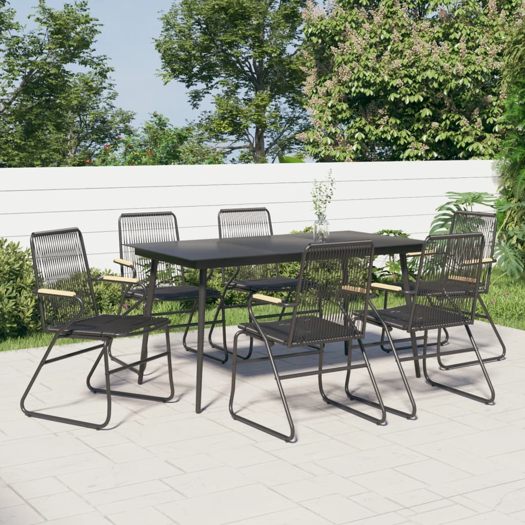 vida XL 7-tlg. Garten-Essgruppe Schwarz PVC-Rattan