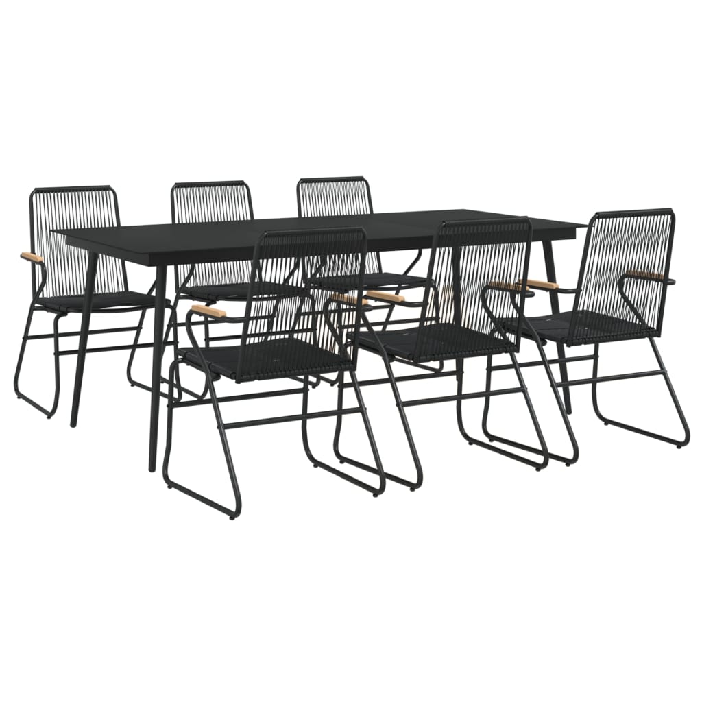 vidaXL 7 Piece Garden Dining Set Black PVC Rattan