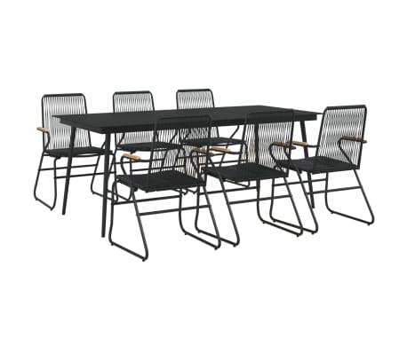 vidaXL 7 Piece Garden Dining Set Black PVC Rattan