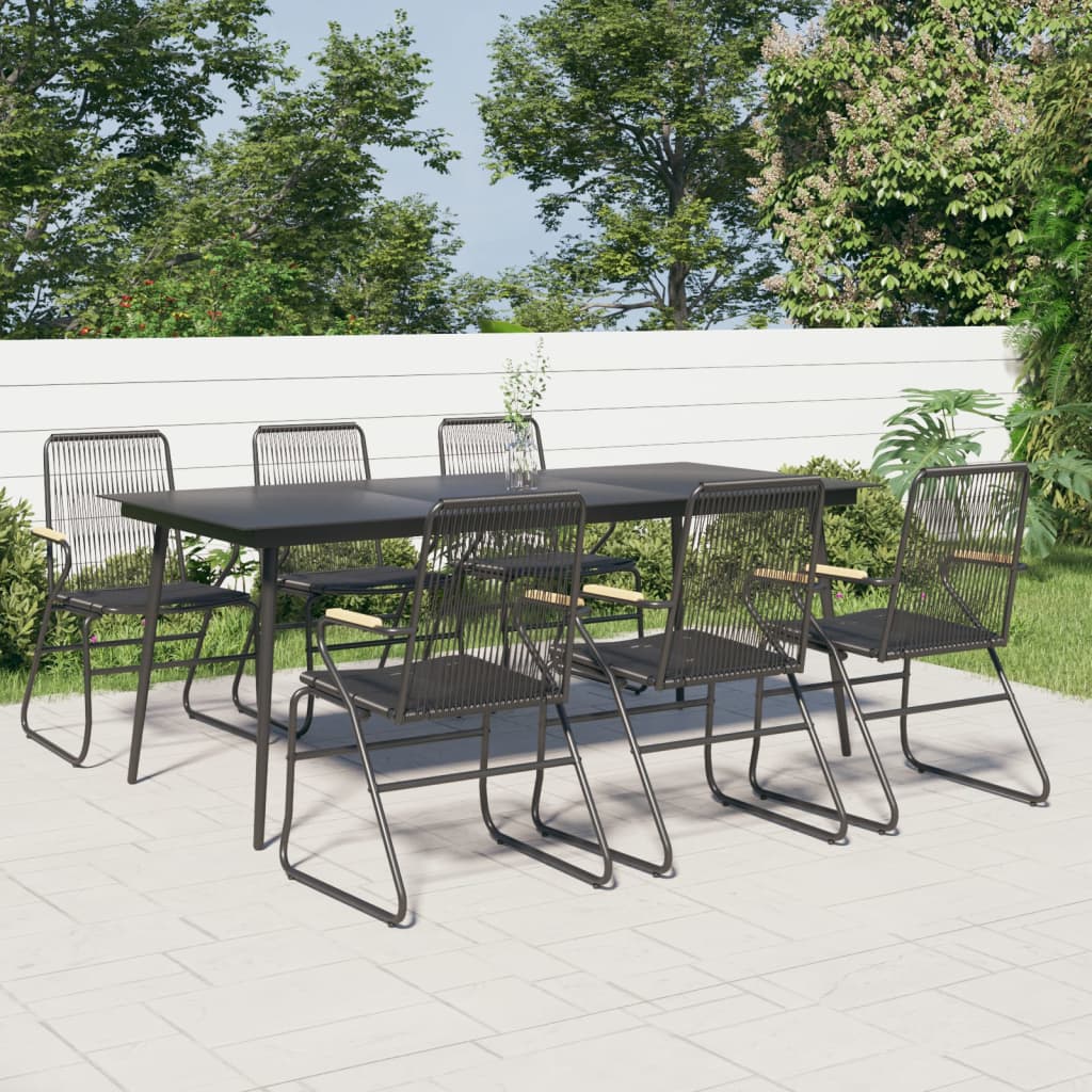 vida XL 7-tlg. Garten-Essgruppe Schwarz PVC-Rattan