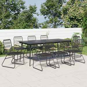 Vrtna jedilna garnitura 9-delna črn PVC ratan