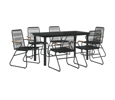 vidaXL 7 Piece Garden Dining Set Black PVC Rattan