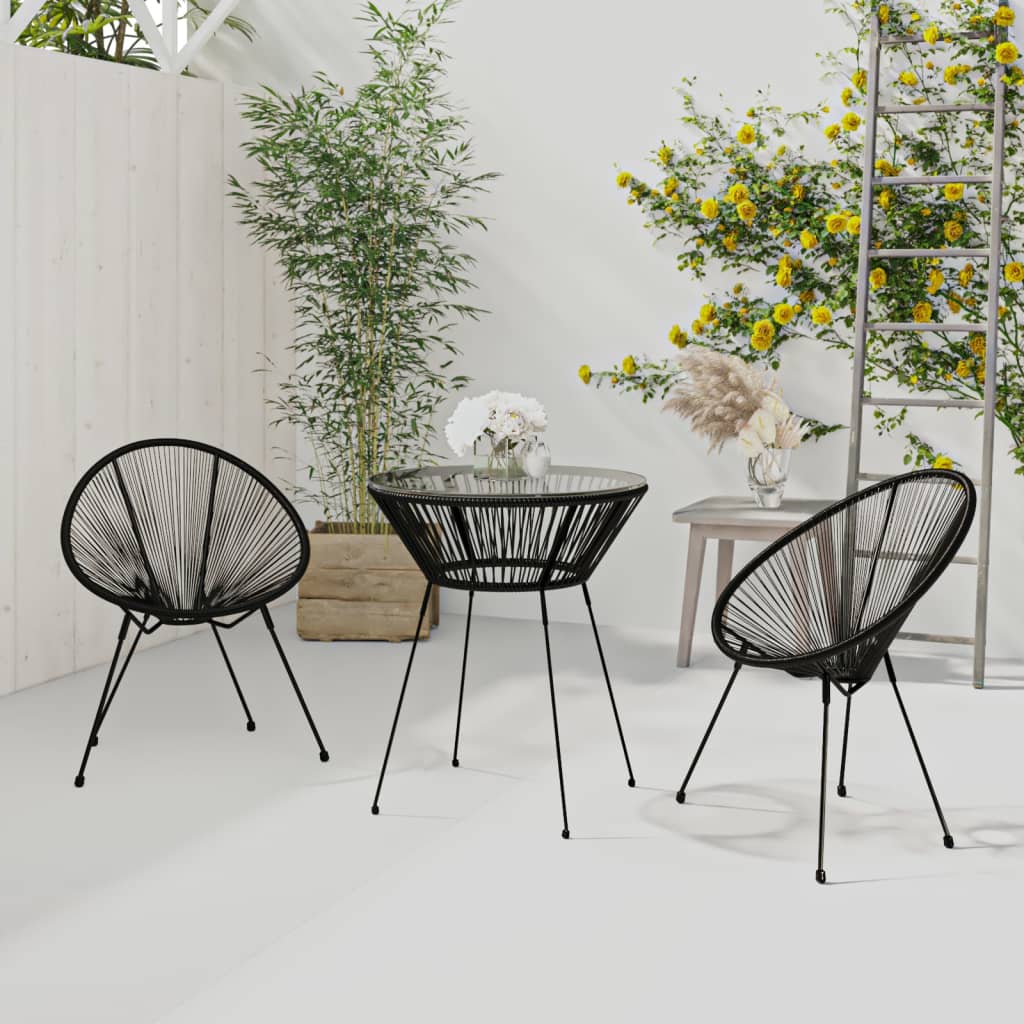 vidaXL Set mobilier de exterior, 3 piese, negru, ratan PVC