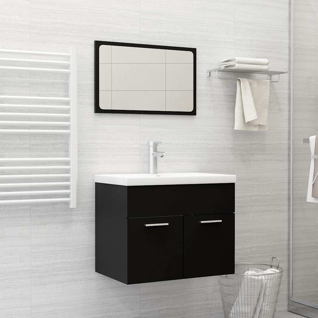 vidaXL Set mobilier de baie, 2 piese, negru, PAL