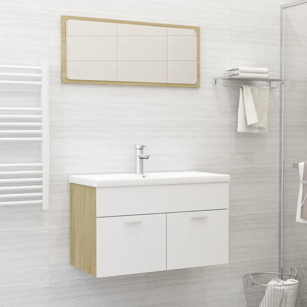 804796 2 Piece Bathroom Furniture Set White and Sonoma Oak Engineered Wood