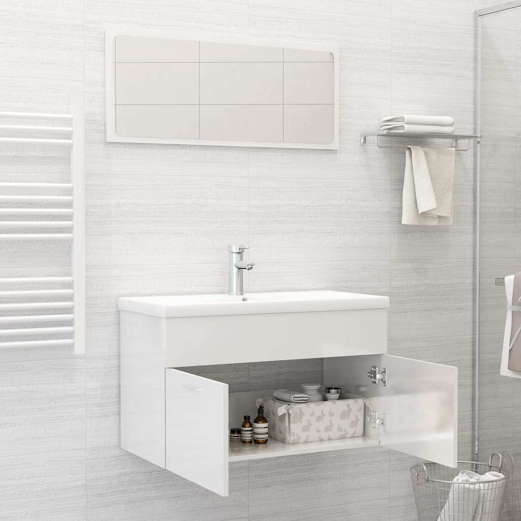 

vidaXL 804797 2 Piece Bathroom Furniture Set High Gloss White Engineered Wood