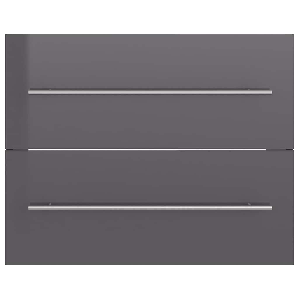 Комплект мебели за баня от 2 части, сив гланц, инженерно дърво