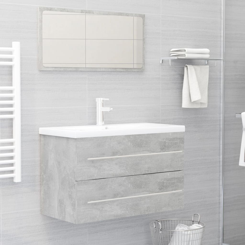 Set Mobili da Bagno 2 pz Grigio Cemento in Legno Multistrato