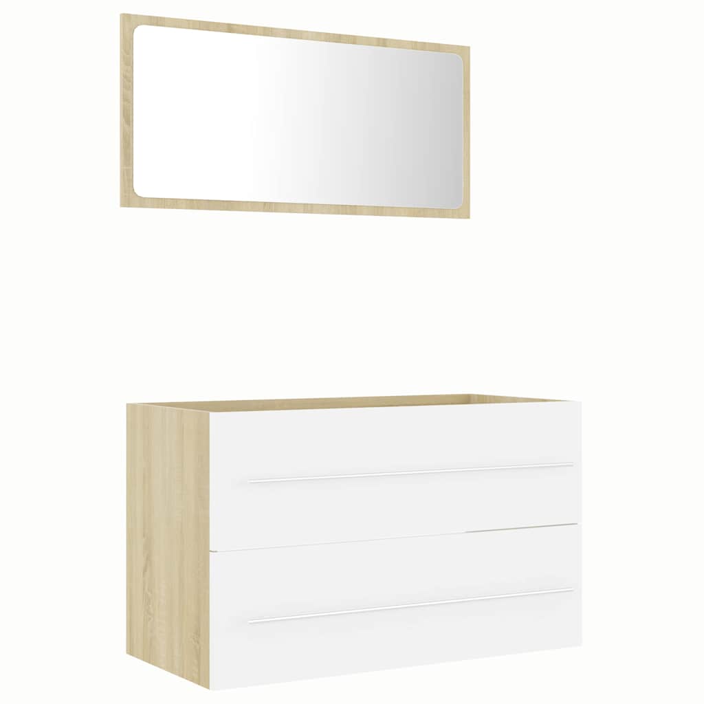 

vidaXL 2 Piece Bathroom Furniture Set White and Sonoma Oak Engineered Wood