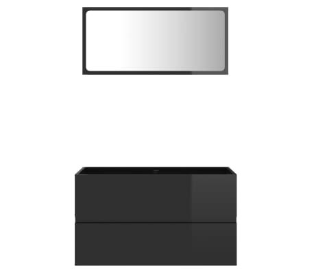 vidaXL Vonios kambario baldų komplektas, 2 dalių, juodas, MDP, blizgus