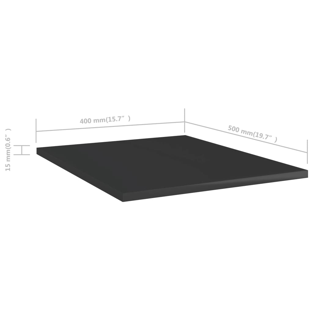 8 db magasfényű fekete forgácslap könyvespolc 40 x 50 x 1,5 cm