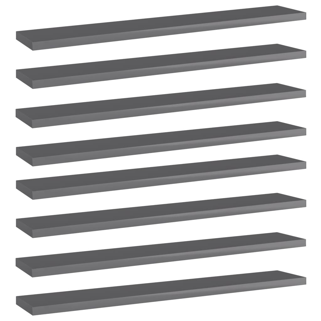 

vidaXL Bookshelf Boards 8 pcs High Gloss Gray 23.6"x3.9"x0.6" Engineered Wood