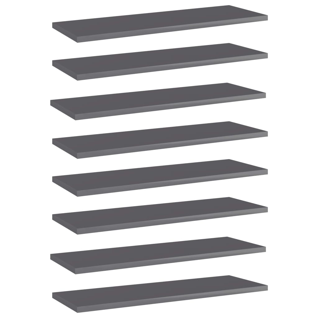 

vidaXL Bookshelf Boards 8 pcs High Gloss Gray 23.6"x7.9"x0.6" Engineered Wood