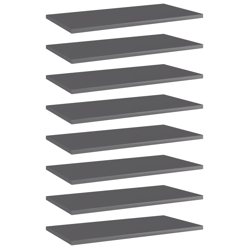 

vidaXL Bookshelf Boards 8 pcs High Gloss Gray 23.6"x11.8"x0.6" Engineered Wood
