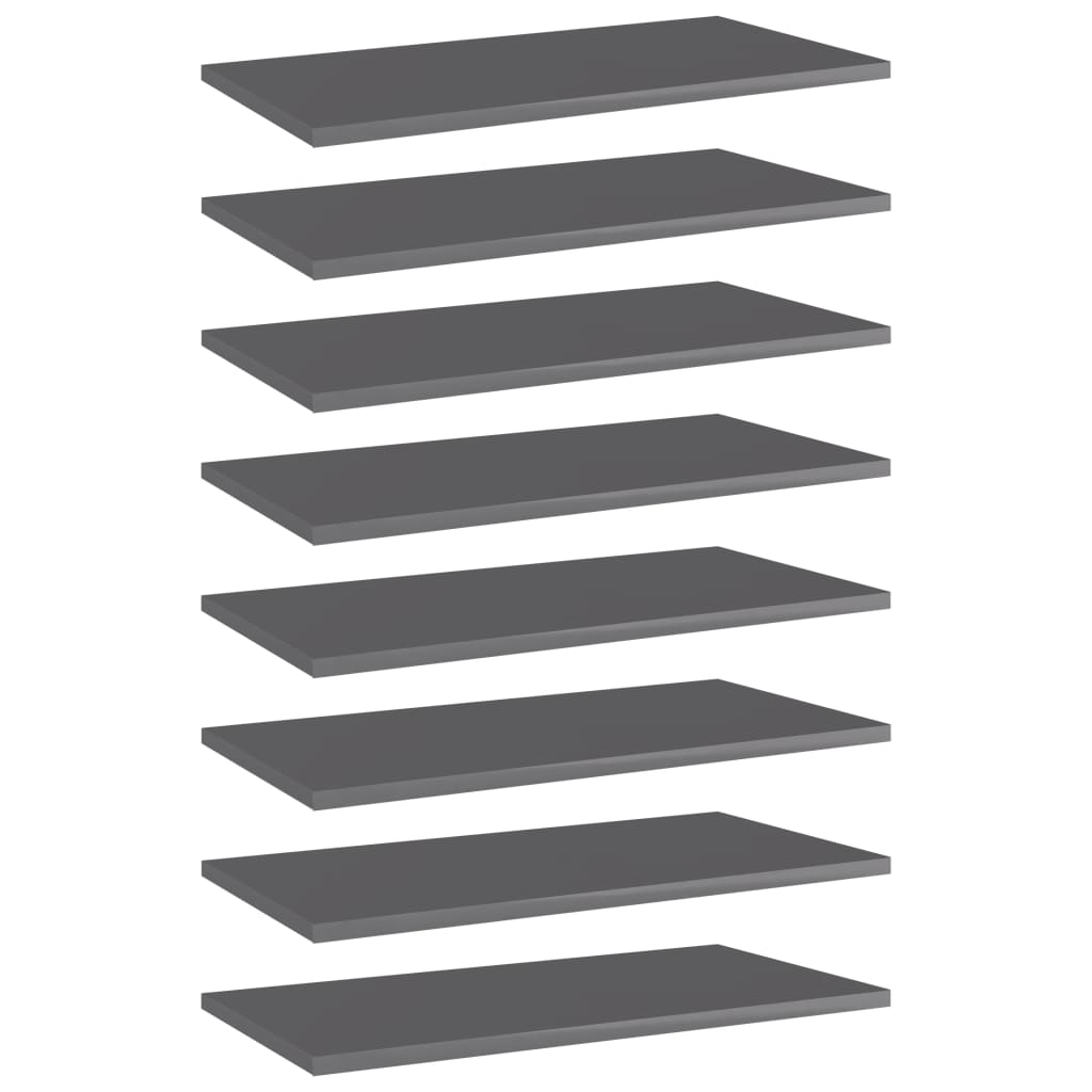 Image of vidaXL Bookshelf Boards 8 pcs High Gloss Grey 60x30x1.5 cm Engineered Wood