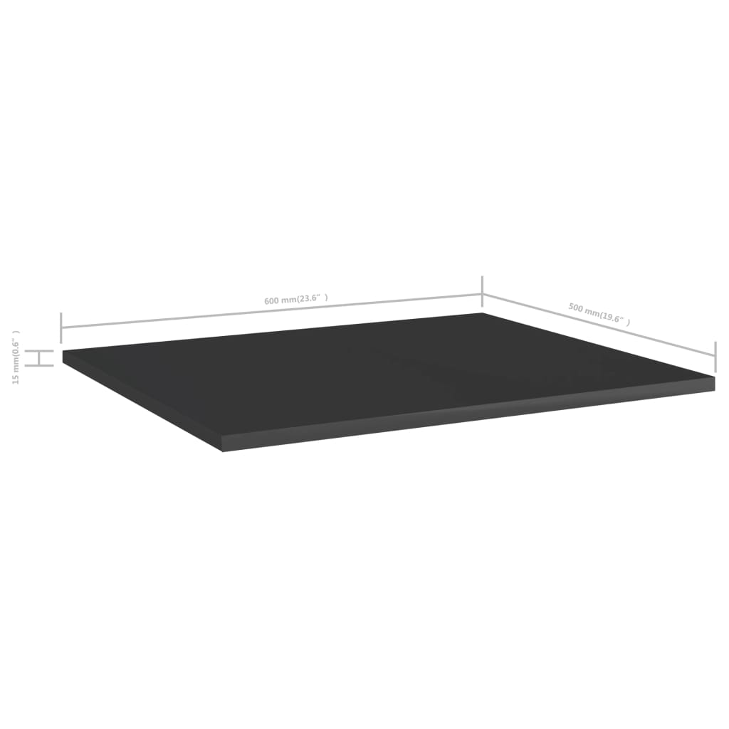 8 db magasfényű fekete forgácslap könyvespolc 60 x 50 x 1,5 cm