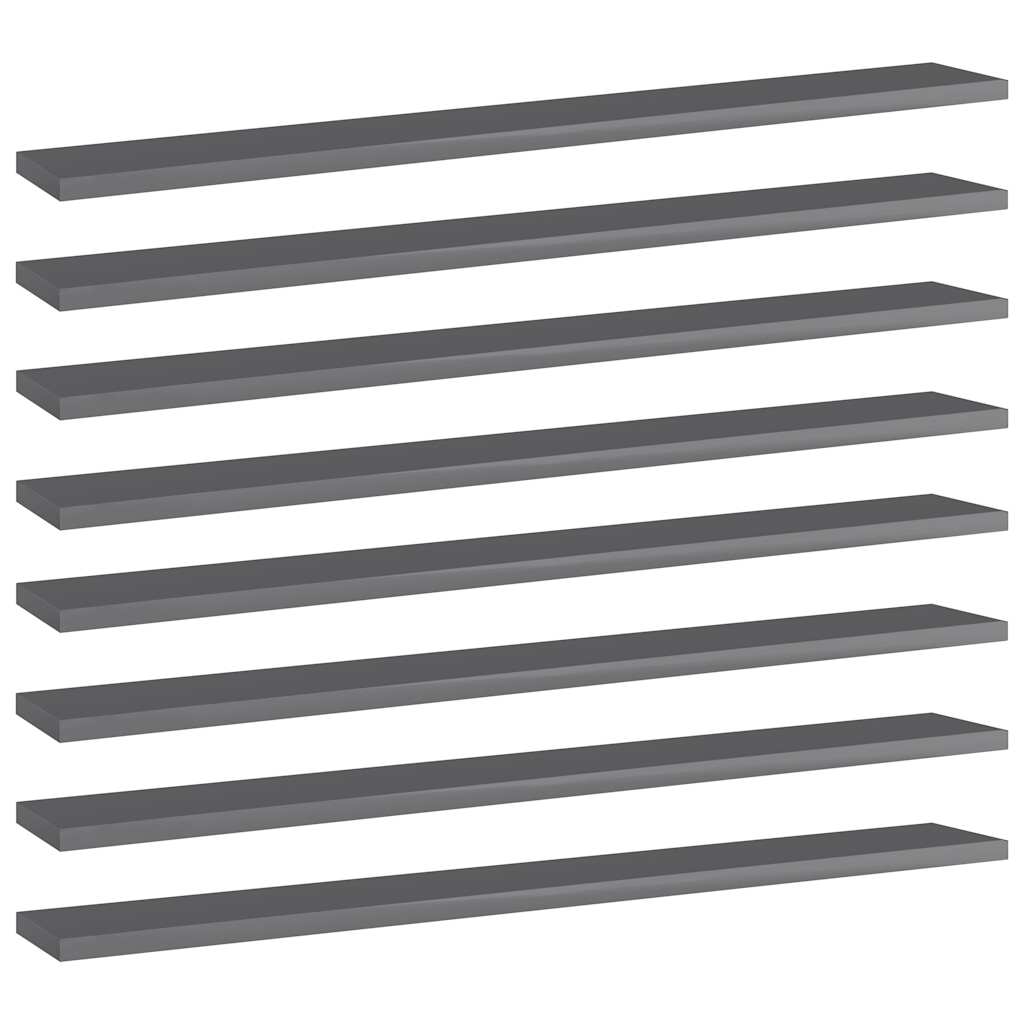 vidaXL P�ki na ksi��ki, 8 szt., wysoki po�ysk, szare, 80x10x1,5 cm