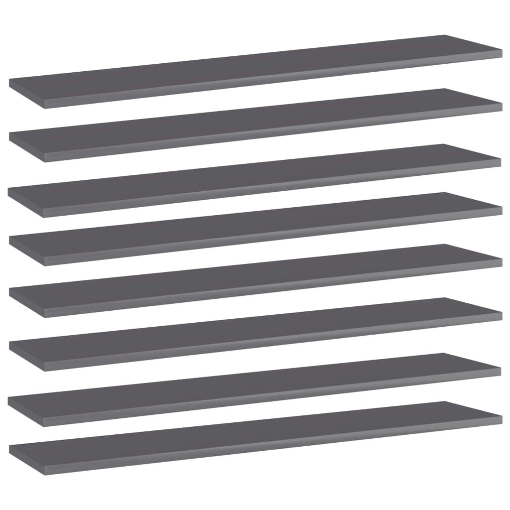 

vidaXL Bookshelf Boards 8 pcs High Gloss Gray 39.4"x7.9"x0.6" Engineered Wood