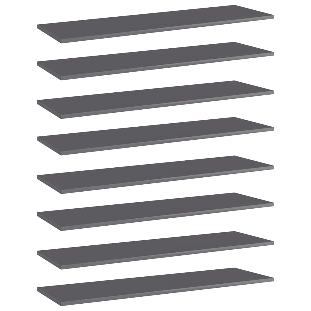 Image of vidaXL Bookshelf Boards 8 pcs High Gloss Grey 100x30x1.5 cm Engineered Wood