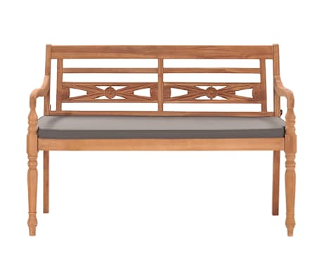 vidaXL Batavia-Bank mit Dunkelgrauem Kissen 120 cm Teak Massivholz
