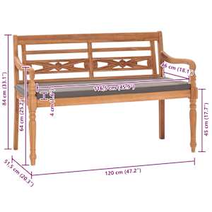 Lavice Batavia s tmavě šedou poduškou 120 cm masivní teak - obrázek 6