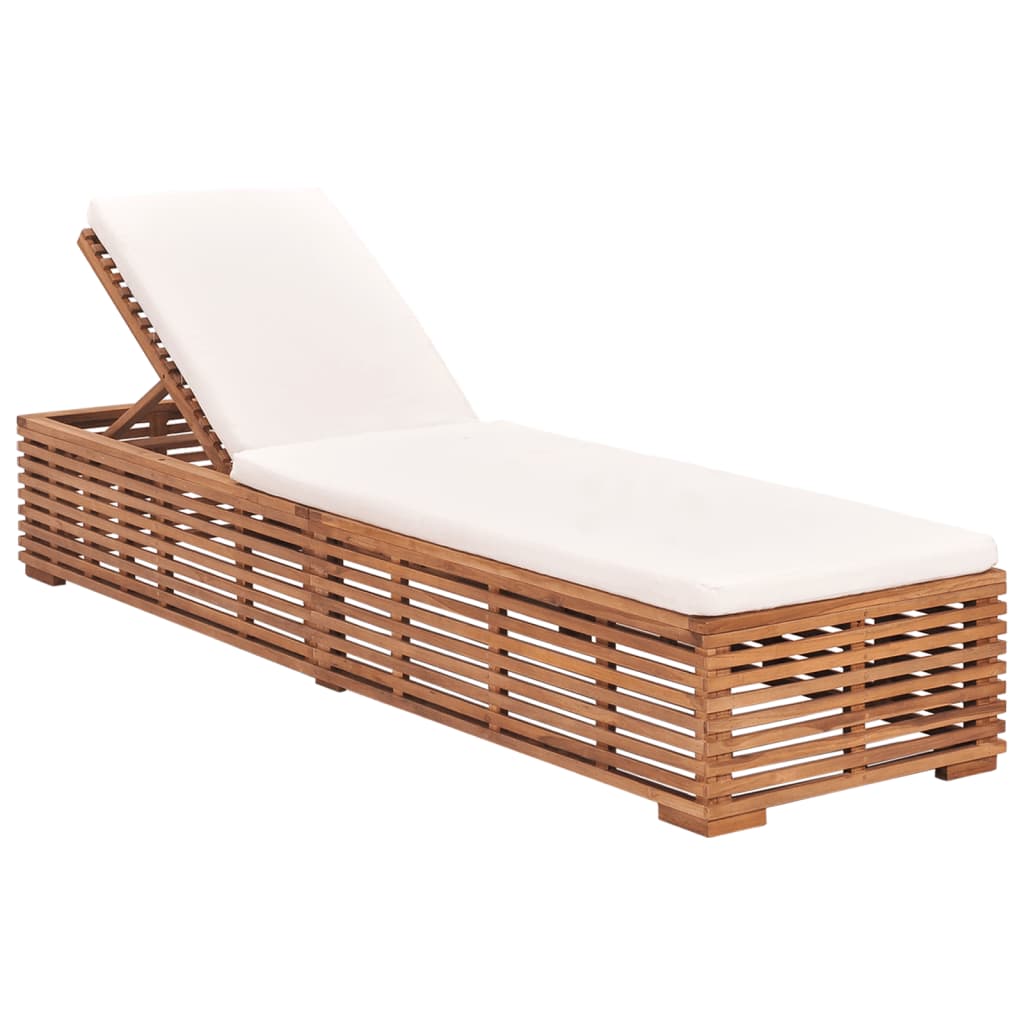 

vidaXL Sun Lounger with Cream Cushion Solid Teak Wood