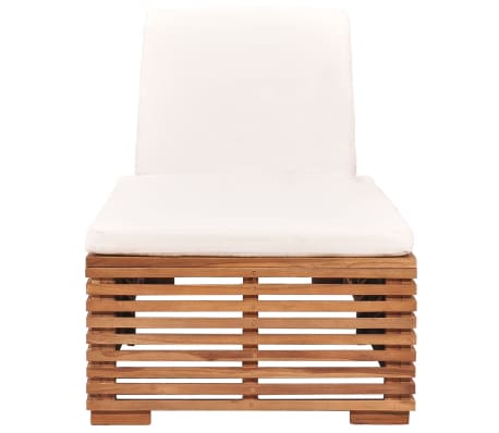 vidaXL Sun Lounger with Cream Cushion Solid Teak Wood | vidaXL.com
