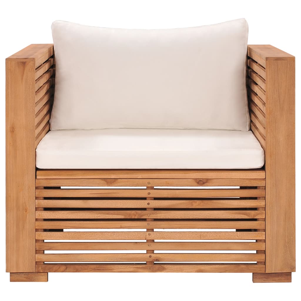 vidaXL Patio Sofa Chair with Cream Cushions Solid Teak Wood