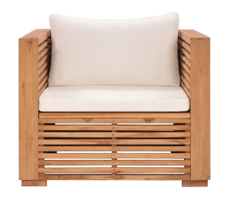 vidaXL Patio Sofa Chair with Cream Cushions Solid Teak Wood