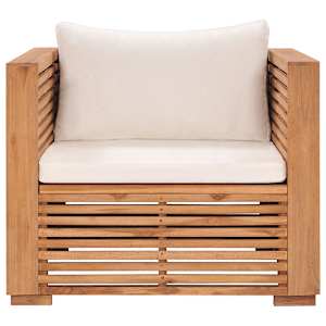 vidaXL Patio Sofa Chair with Cream Cushions Solid Teak Wood