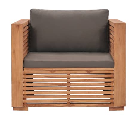 vidaXL Garden Sofa Chair with Dark Grey Cushions Solid Teak Wood