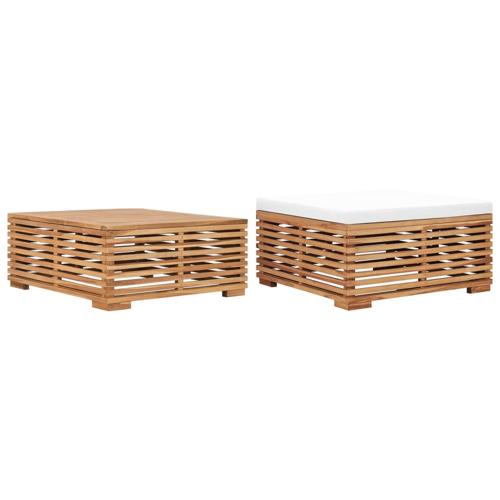 Set Tavolino e Poggiapiedi da Giardino Cuscino Crema in Teak