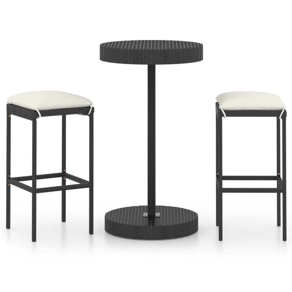 

vidaXL 3 Piece Patio Bar Set with Cushions Poly Rattan Black