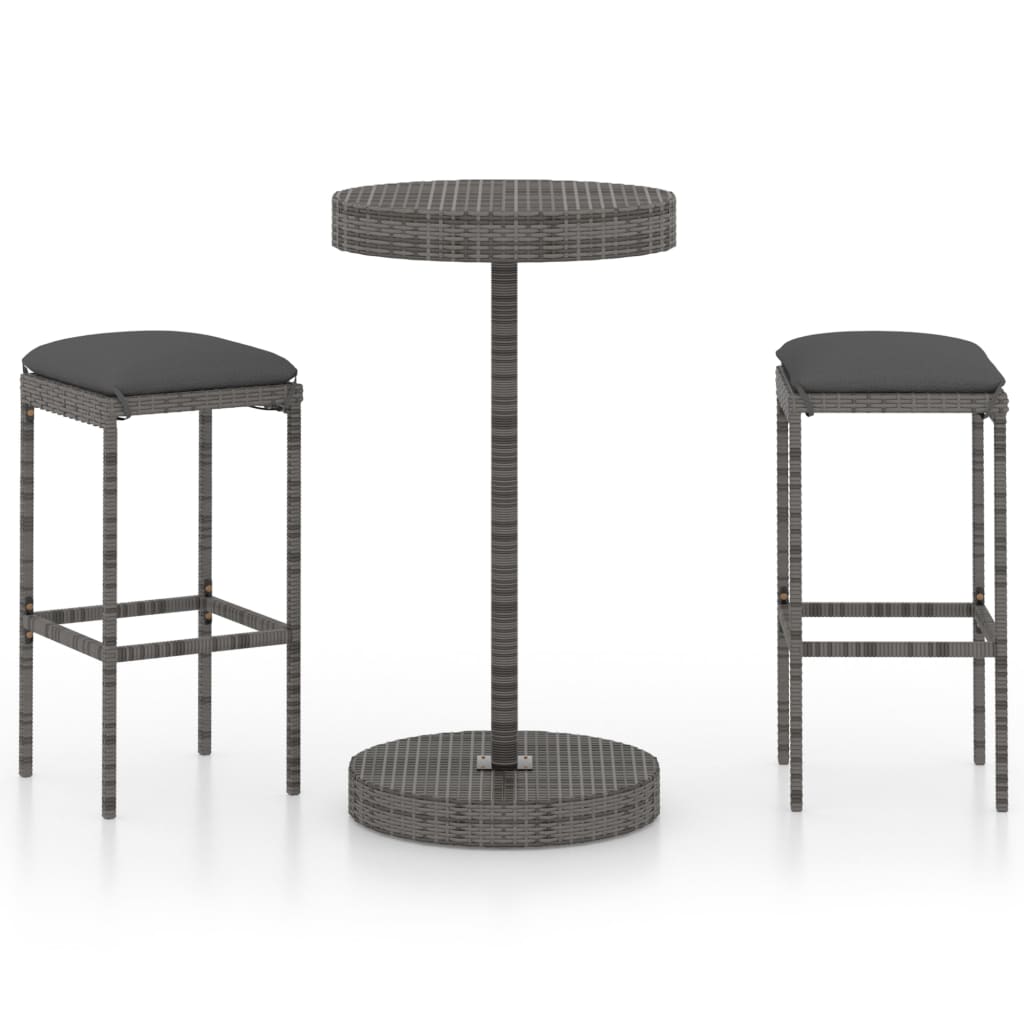 

vidaXL 3 Piece Patio Bar Set with Cushions Poly Rattan Gray