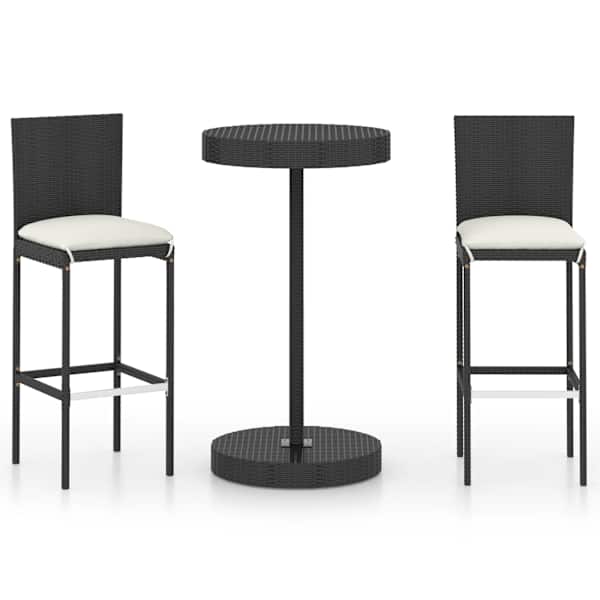 vidaXL 3-osaline aiam&ouml;&ouml;bli komplekt patjadega, pol&uuml;rotang, must