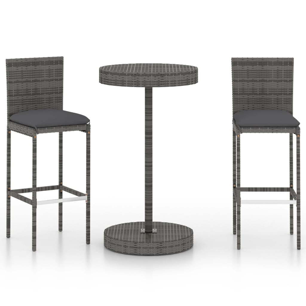 

vidaXL 3 Piece Patio Bar Set with Cushions Poly Rattan Gray