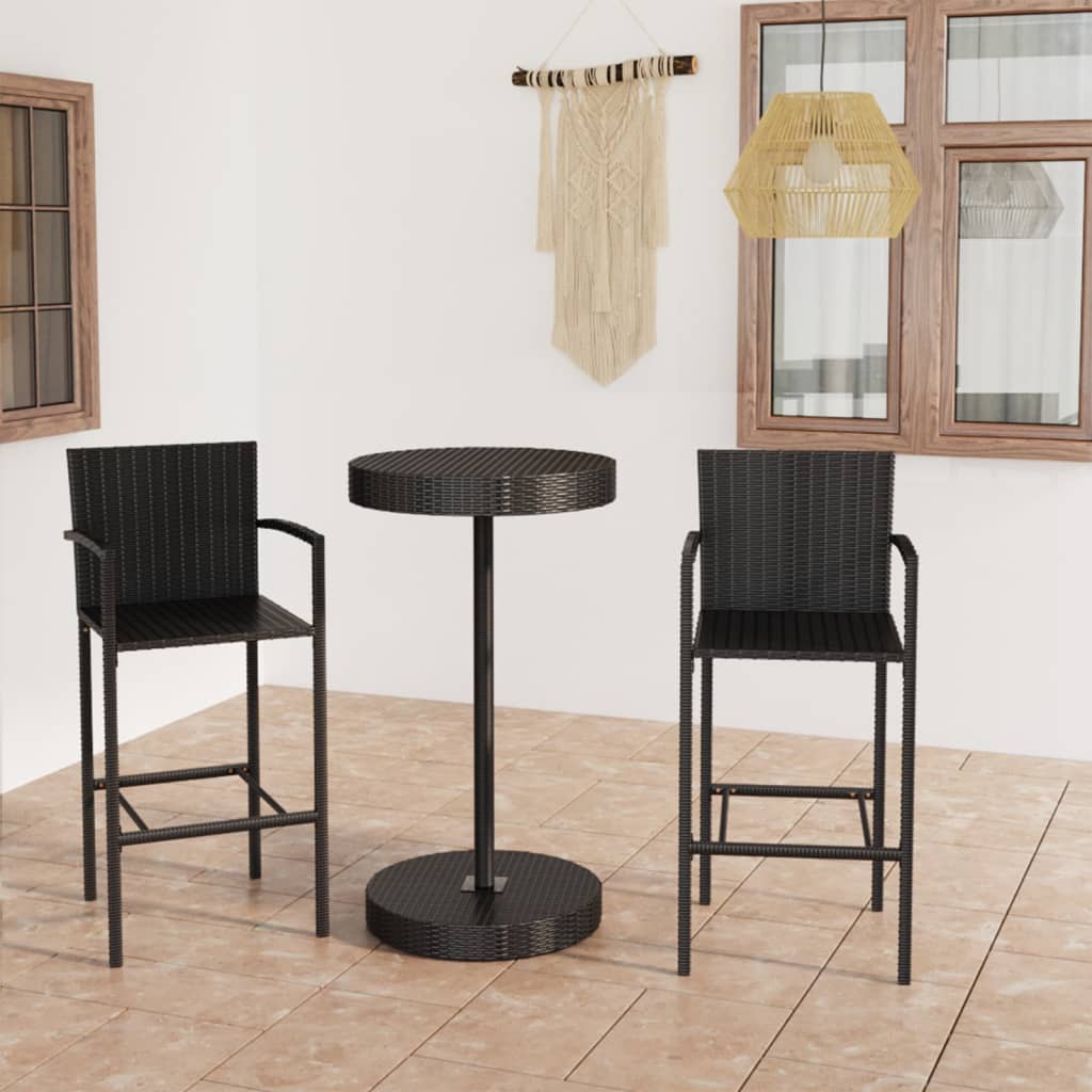 vidaXL Set mobilier bar de grădină, 3 piese, negru, poliratan