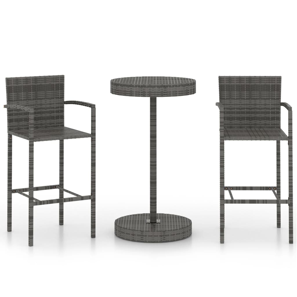 

vidaXL 3 Piece Patio Bar Set Poly Rattan Gray