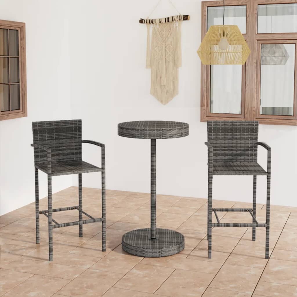 vidaXL 3-tlg. Gartenbar-Set Poly Rattan Grau