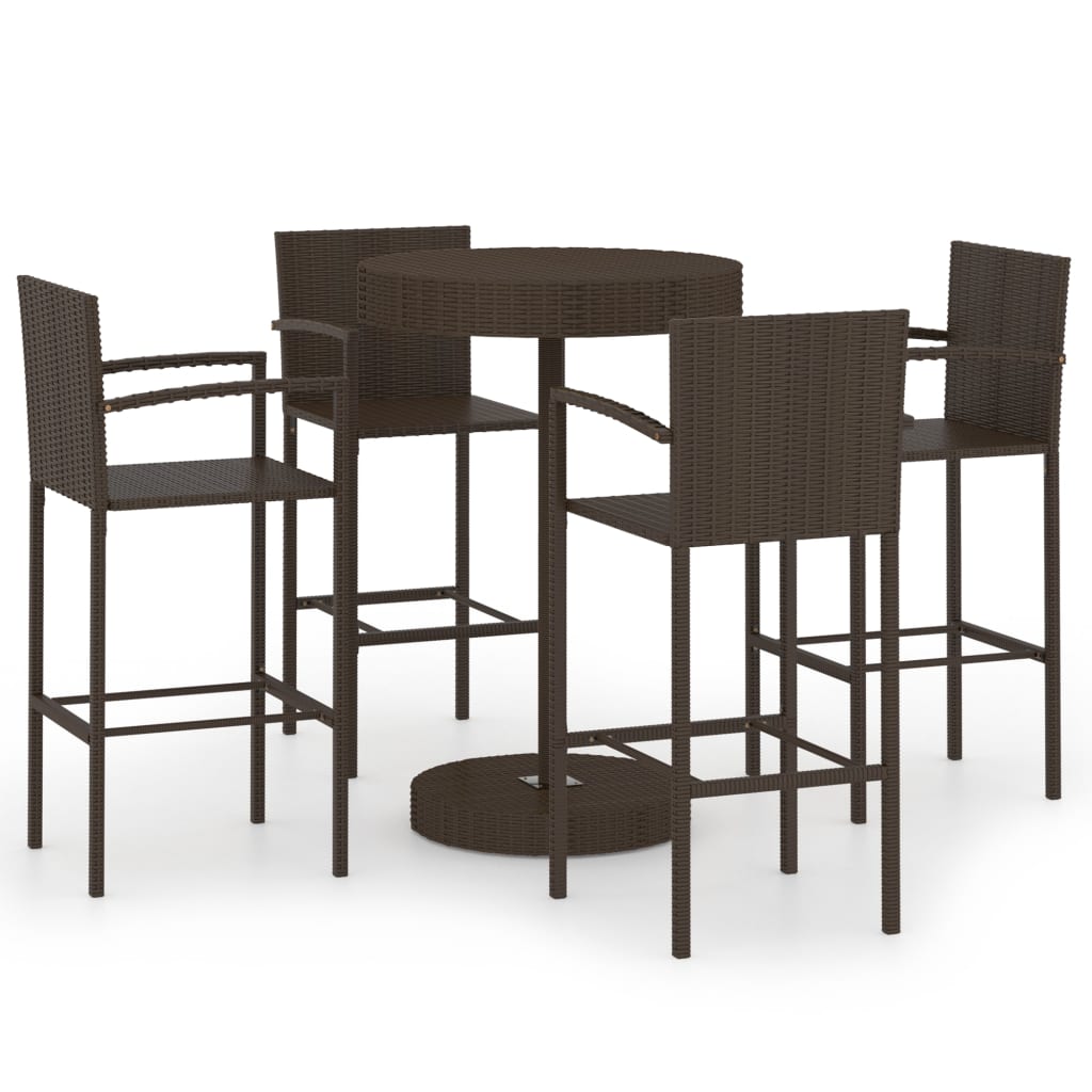 

vidaXL 5 Piece Patio Bar Set Poly Rattan Brown