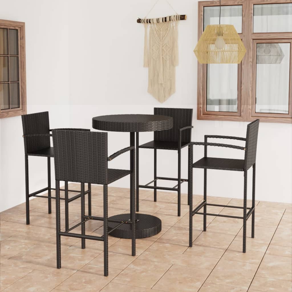 vidaXL 5-tlg. Gartenbar-Set Poly Rattan Schwarz