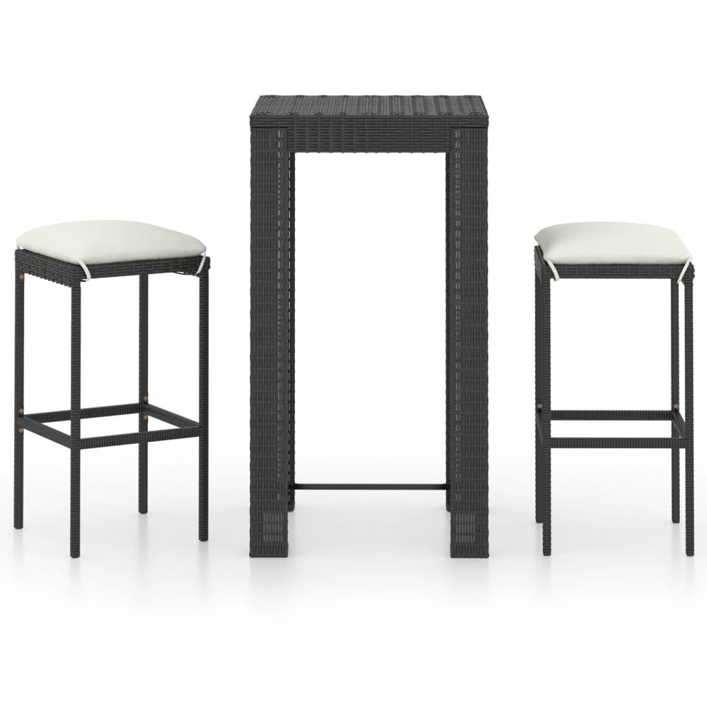 

vidaXL 3 Piece Patio Bar Set with Cushions Poly Rattan Black