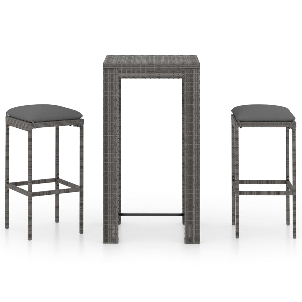 

vidaXL 3 Piece Patio Bar Set with Cushions Poly Rattan Gray