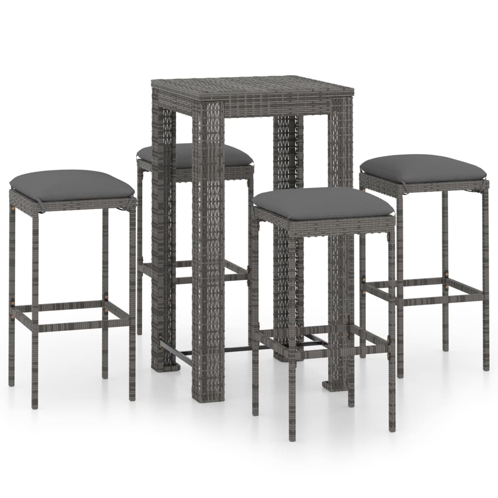 

vidaXL 5 Piece Patio Bar Set with Cushions Poly Rattan Gray