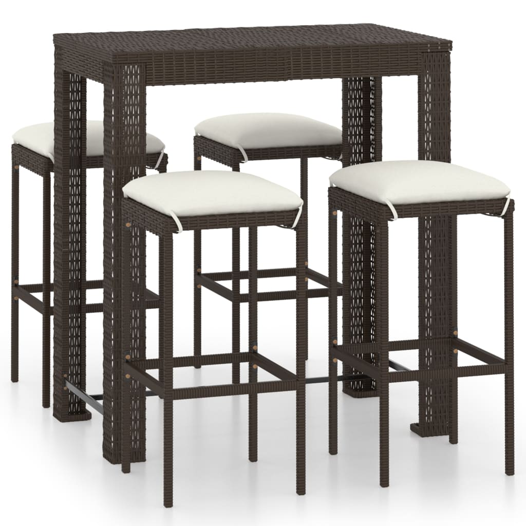 Poza vidaXL Set mobilier bar de gradina cu perne, 5 piese, maro, poliratan