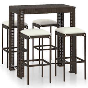 5dílný zahradní barový set s poduškami polyratan hnědý - obrázek 2